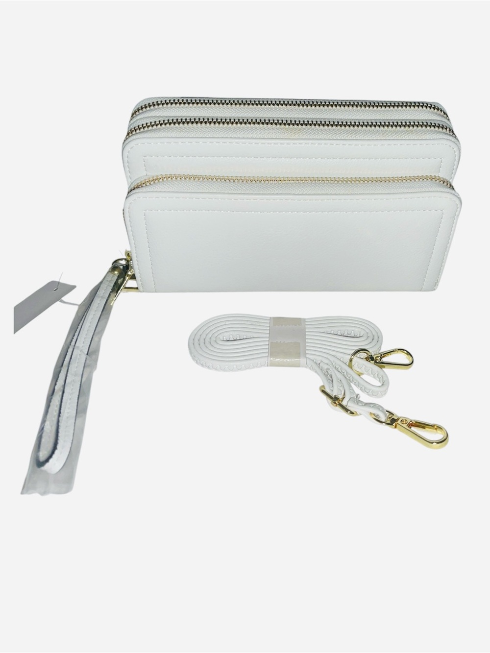 CHALK WHITE TRIPLE ZIP WRISTLET CROSSBODY BAG